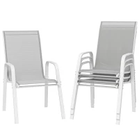 Outsunny Set de 4 Sillas de Exterior Apilables con Asiento de Textilene para Jardín Terraza 54x75,5x95 cm Gris Claro(m-1)
