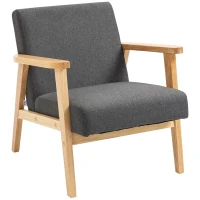 HOMCOM Fabric Accent Chair for Living Room, Arm Chair with Rubber Wood Frame and Padded Cushion, Dark Grey(m-1)
