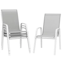 Outsunny Set de 4 Sillas de Exterior Apilables con Asiento de Textilene para Jardín Terraza 54x75,5x95 cm Gris Claro(m-11)