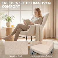 HOMCOM Schaukelstuhl im Retro-Design, Massivholz, Sessel, Relaxsessel, 98 cm x  71 cm x 101 cm, Beige(m-6)