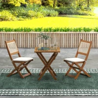 Outsunny Salon de jardin bistrot, ensemble bistrot de jardin pliantes 2 fauteuils avec coussins 1 table basse en résine tressée(m-10)
