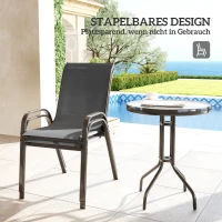 Outsunny Bistro-Set 3-teilig Wetterfest Gartenmöbel Set mit Glastisch Stapelbare Gartenstühlen Dunkelgrau(m-5)