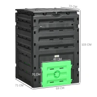 Outsunny Composteur de jardin 450 L, bac composteur pour jardin, 80 aérations et 2 portes coulissantes, 69 x 71 x 103 cm, noir(m-3)