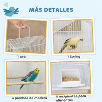 PawHut Jaula para Pájaros de Acero con Comederos Perchas Columpio y Bandeja Extraíble 50,5x41x104 cm Blanco(m-4)