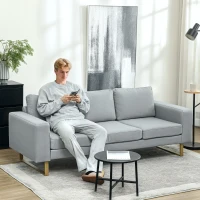 HOMCOM 3-Sitzer-Sofa, Couch mit Vollholzrahmen, Metallbeine, schlichtes Design, Hellgrau(m-2)