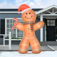 HOMCOM 8ft Christmas Inflatable Gingerbread Man, Lighted Blow Up Decor for Indoor and Outdoor Garden Party Prop(m-10)