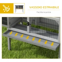PawHut Conigliera Rialzata in Legno da Esterni con Tetto Apribile e Vassoio Estraibile, 84x43x70cm, Grigio(m-6)