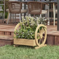 Outsunny Hochbeet, 3 Etagen, Wagenrad-Dekor, Naturholz, 62 x 61 x 57 cm(m-2)