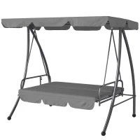 Outsunny Balancelle de Jardin Convertible 3 Places Inclinaison Toit réglable Matelas 2 x 1,25 x 1,7 m métal Polyester Gris clair(m-12)