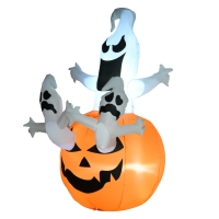 HOMCOM Aufblasbarer Kürbis Geist Gespenst Halloween Deko Figur Luftfigur mit LED Beleuchtung, Polyester, 120x120x180cm