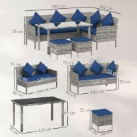 Outsunny 5 Pieces Rattan Garden Furniture Set with Dining Table, Cushions - Dark Blue(m-3)