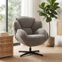 HOMCOM Moderner Wingback-Sessel, Samt-Armlehnsessel mit Vier-Sterne-Basis, S-Federn, 360° Drehfunktion, Grau(m-2)