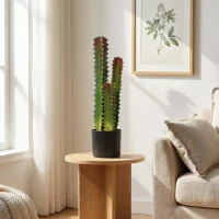 HOMCOM Cactus Artificial 66 cm Planta Artificial Decorativa con Maceta y 3 Hojas para Decoración del Interior Verde(m-6)