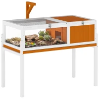 PawHut Căsuță Înălțată pentru Țestoase, cu Separator și Tavă Detașabilă, din Lemn și PS, 104x53x82 cm, Portocaliu și Alb(m-11)