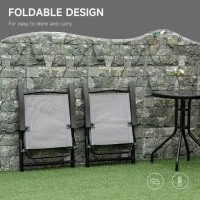 Outsunny 3 Piece Outdoor Bistro Set, Patio Conversation Furniture Set with 2 Folding Backrest Adjustable Armchairs and Glass Top Coffee Table, Grey(m-7)