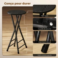 HOMCOM Lot de 2 Tabourets de Bar Pliables, Chaises de Bar Ronds avec Double Repose-Pieds, Cadre en Acier, Noir(m-5)