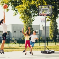 HOMCOM Canestro Basket Altezza Regolabile 160-210cm, Struttura in Acciaio e Base con Ruote, Tabellone in PE Trasparente(m-10)