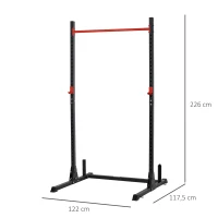 HOMCOM Squat Rack Réglable 32 Niveaux en Acier, Crochet, Barre de Traction, Base Antidérapante, 117,5x122x226cm, Noir(m-3)