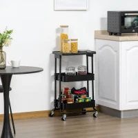HOMCOM Carrito Auxiliar con Ruedas Carro de Almacenaje de 3 Niveles  para Baño Cocina Dormitorio Oficina 46x34,5x76,5 cm Negro(m-10)