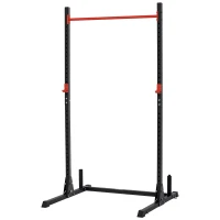 HOMCOM Squat Rack Réglable 32 Niveaux en Acier, Crochet, Barre de Traction, Base Antidérapante, 117,5x122x226cm, Noir(m-11)