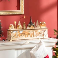 HOMCOM Weihnachtsdekoration, Weihnachtsdorf, 10 LEDs, warmweißes Licht, 45 x 10 x 25 cm, Holzdekor(m-10)
