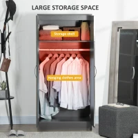 HOMCOM High Gloss Wardrobe, 2 Door Wardrobe with Hanging Rod and Storage Shelf, Clothes Storage Organizer with Anti-tipping Design for Bedroom, Grey(m-5)