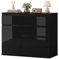 HOMCOM Modernes Sideboard, Stauraum-Sideboard mit 5 Schubladen, verstellbarem Regal, Soft-Close-Tür, Schwarz Hochglanz(m-11)