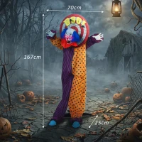 HOMCOM 167 cm lebensgroße animierte Halloween-Clown-Deko mit Sound- & Berührungsaktivierung(m-3)