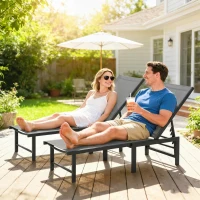 Outsunny Set of Two Reclining Sun Loungers - Grey(m-10)