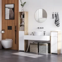 kleankin Badregal Badregal Badmöbel  Badezimmerschrank mit Verstellbares Regal  Hochschrank Standschrank mit 3-stufigen offenen Regal Schrank Schublade Umschlagdesign platzsparend MDF Naturholz+Weiß(m-10)