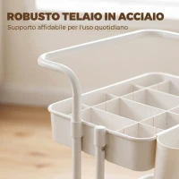 HOMCOM Carrello Cucina Multiuso a 3 Livelli con Cestini e Ganci Rimovibili, Ripiano con 12 Divisori, Bianco(m-7)