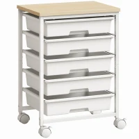 HOMCOM 6-Tier Storage Trolley on Wheels, Metal Kitchen Rolling Cart with 5 Pull-Out Drawers, White(m-1)