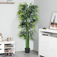 Outsunny Planta Artificial 180 cm con Cañas Maceta Árbol Artificial Decoración para Hogar Salón Oficina Verde(m-10)