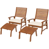 Outsunny Fauteuils de jardin - chaises relax avec repose-pieds lot de 2 - ensemble de 4 pièces bois d'acacia avec coussins crème(m-11)
