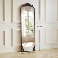 HOMCOM Floor Mirror, 50 x 160 cm Full Length Mirror with Baroque Metal Frame for Bedroom, Living Room, Dressing Room, Black(m-3)