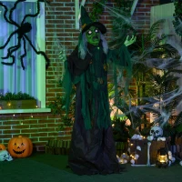 HOMCOM Halloween-Hexe, Halloween-Dekoration, Soundfunktion, mit Bewegungssensor und LED-Lichtern, 60 cm x 18 cm x 183 cm(m-10)