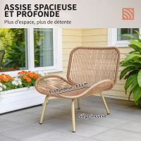 Outsunny Salon de Jardin 4 Pièces en Résine Tressée Coussin 12 cm Ultra Épais Canapé 138 cm 2 Fauteuils et Table Basse Beige(m-5)