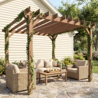 Outsunny 3 x 3 m Wooden Pergola Kit, Garden Pergola Gazebo Grape Trellis with Triangle Supports, Maple Wood-effect(m-7)