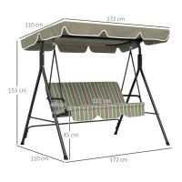 Outsunny Three-Seater Garden Swing Chair, with Adjustable Canopy - Green(m-3)