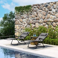 Outsunny Lot de 2 bain de soleil, chaise longue pliante inclinable avec appuie-tête en textilène, 90 x 65 x 112 cm, gris(m-10)