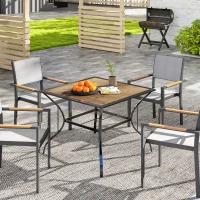 Outsunny Tavolo da Giardino Marrone per 4 Persone con Foro Centrale per Ombrellone, 94L x 94P x 71A cm(m-10)