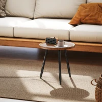 HOMCOM Modern Round Coffee Table with Steel Frame for Small Space, Sofa Beside, Living Room, Chestnut Wood Effect(m-8)