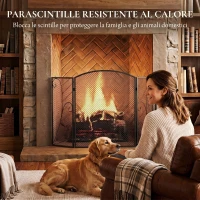 HOMCOM Parascintille per Camino Pieghevole a 3 Pannelli in Metallo Verniciato, 133x1x77 cm, Nero(m-4)