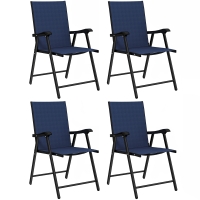 Outsunny Folding Garden Chairs Set of 4, Foldable Garden Dining Chairs with High Back, Armrests, Texteline Seat, Navy Blue