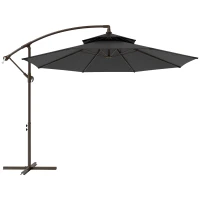 Outsunny 2.7m Garden Banana Parasol Cantilever Umbrella with Crank Handle, Double Tier Canopy and Cross Base for Outdoor, Hanging Sun Shade, Black(m-12)
