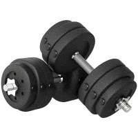 HOMCOM Set Gantere Greutăți 30 kg (8x2,5 kg, 4x1,5 kg) cu 12 Discuri și 2 Gantere de 2 kg, 43x18x7,5 cm, Negru(m-11)