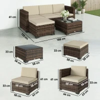 Outsunny Conjunto de Jardín Exterior de Ratán 5 Piezas con Cojines 2 Sillones de Esquina Sillón sin Brazos Reposapiés y Mesa(m-3)