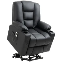 HOMCOM Poltrona relax com auxílio de elevação, USB, função de massagem, couro sintético, até 150 kg, 90x98x102 cm, Preto(m-1)