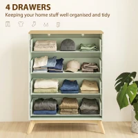 HOMCOM 4 Drawer Storage Cabinet, Chest of Drawers for Bedroom Living Room, Light Green and Oak(m-4)