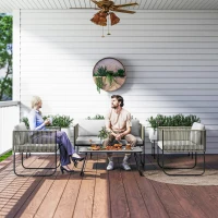 Outsunny Set da Giardino Rattan con Divanetto 2 Posti, 2 Poltrone e Tavolino in Vetro, Cuscini Sfoderabili, Grigio(m-10)